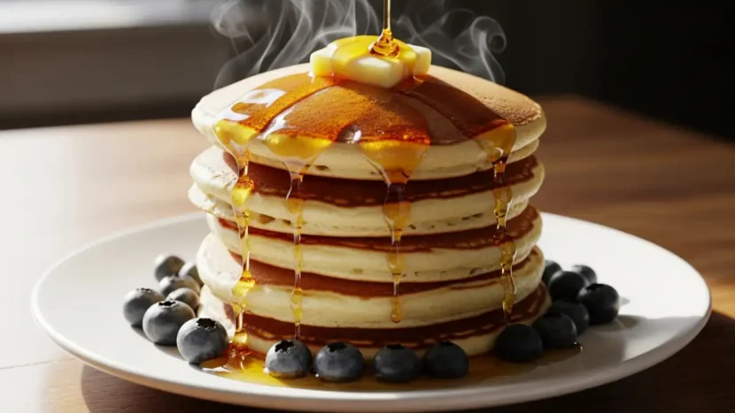 Perfect Fluffy Pancakes in 15 Minutes Stack of 4-5 golden fluffy pancakes