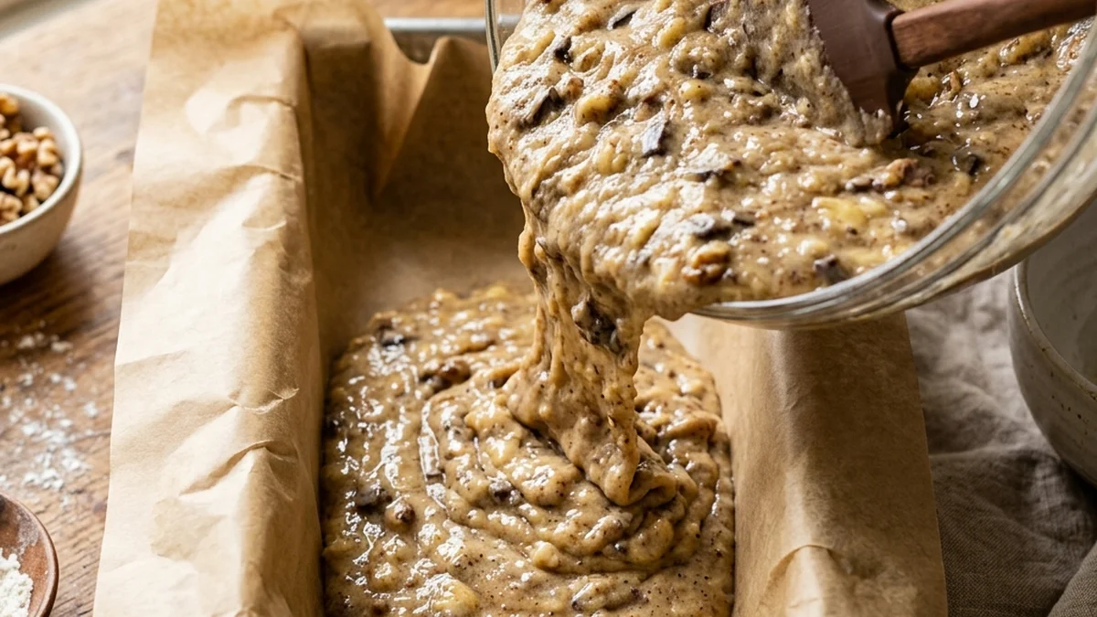 Pouring Banana Bread Batter