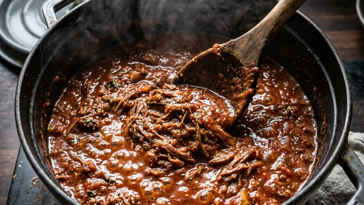 Simmering Bolognese Meat Sauce
