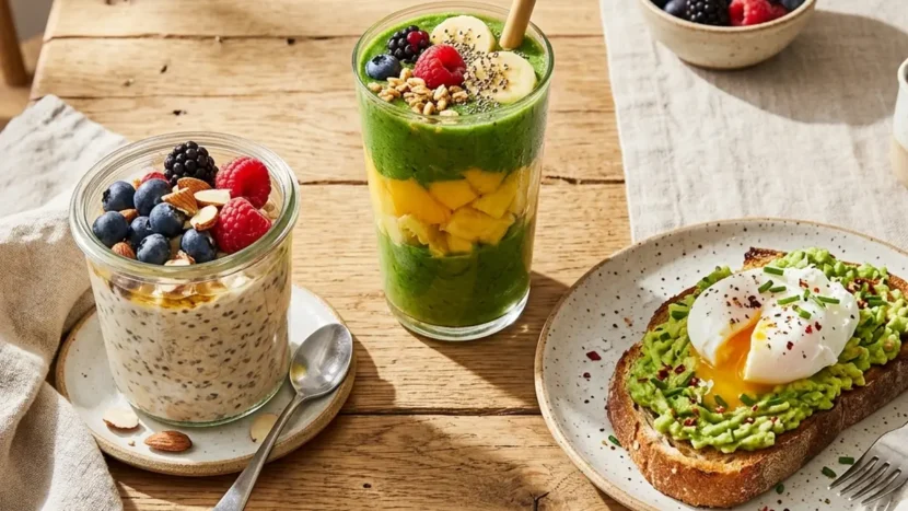 Healthy breakfast ideas spread on a table