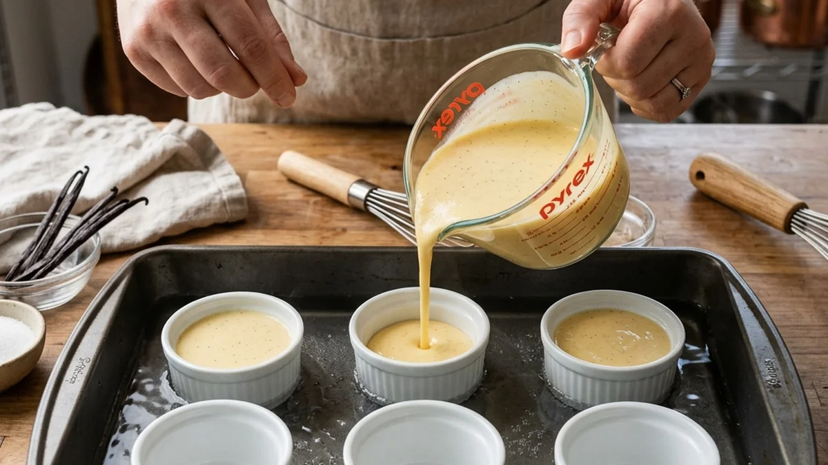 Pouring Creme Brulee Custard