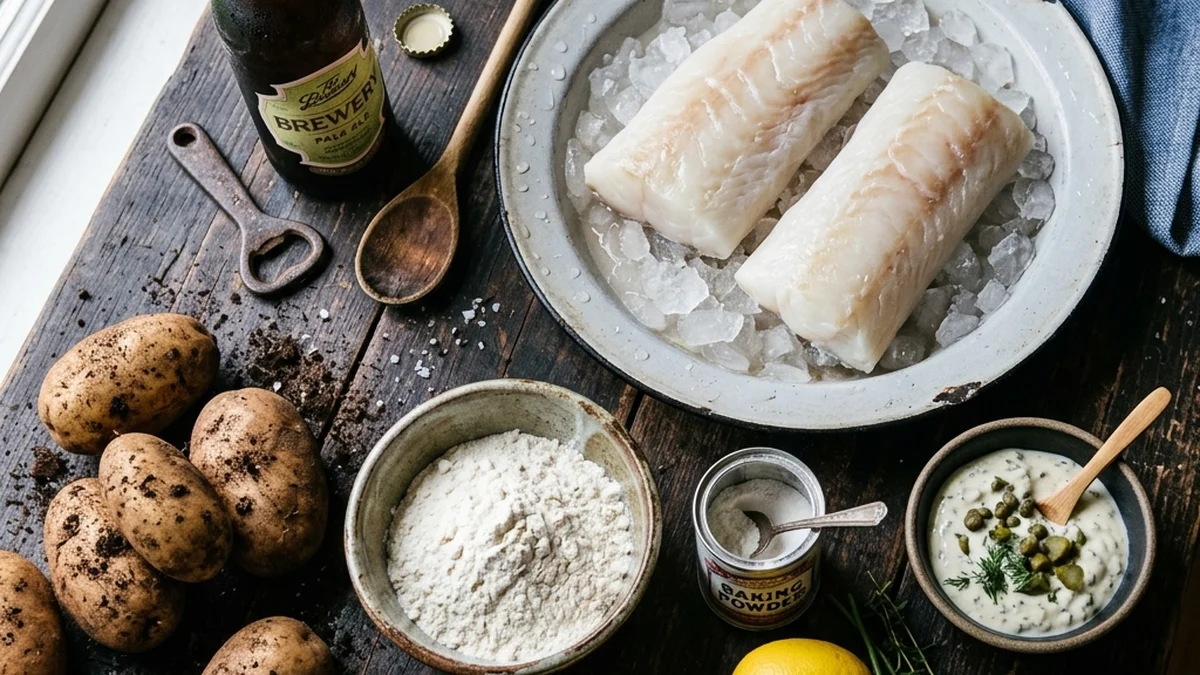 Fish and Chips Ingredients Flat Lay