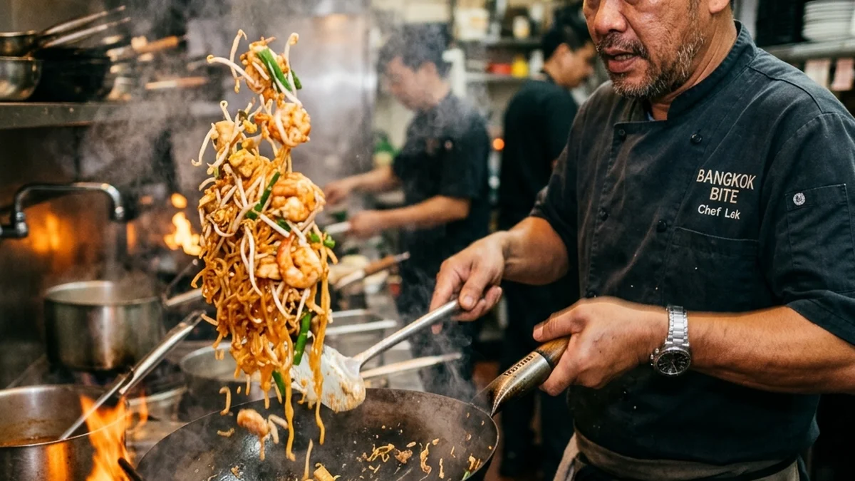 Chef Tossing Pad Thai in a Wok
