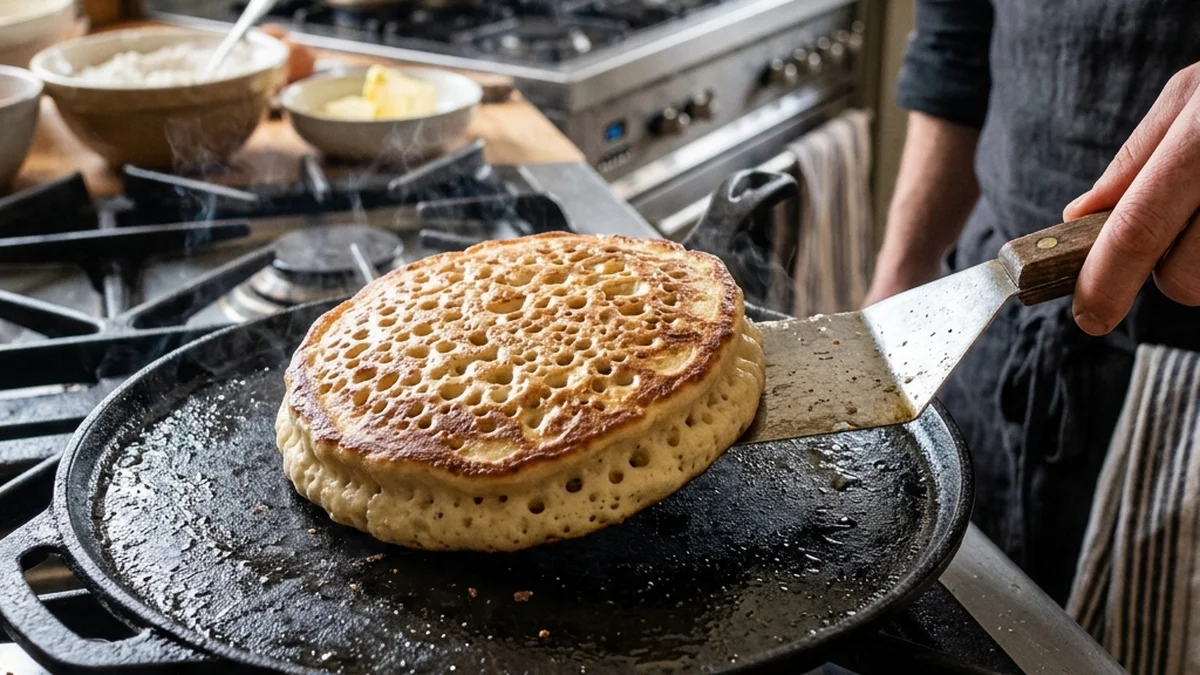 Pancake Batter Bubbling on Griddle