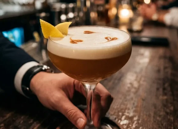 Classic whiskey sour cocktail in a coupe glass