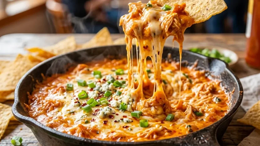 The Ultimate Buffalo Chicken Dip Recipe Bubbling hot buffalo chicken dip with melted cheese