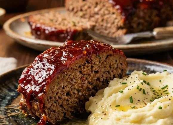 The Ultimate Classic Meatloaf Recipe Thick slice of juicy meatloaf covered in red glaze