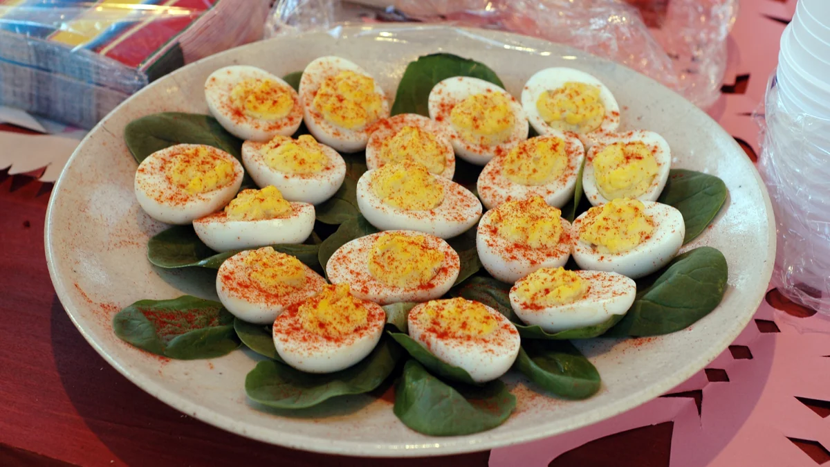 Deviled Eggs Recipe Ingredients on Slate Board
