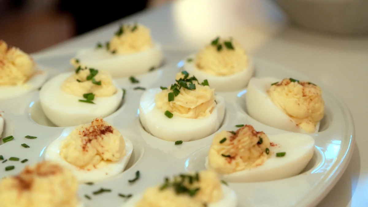 Close Up of Traditional Deviled Eggs Recipe