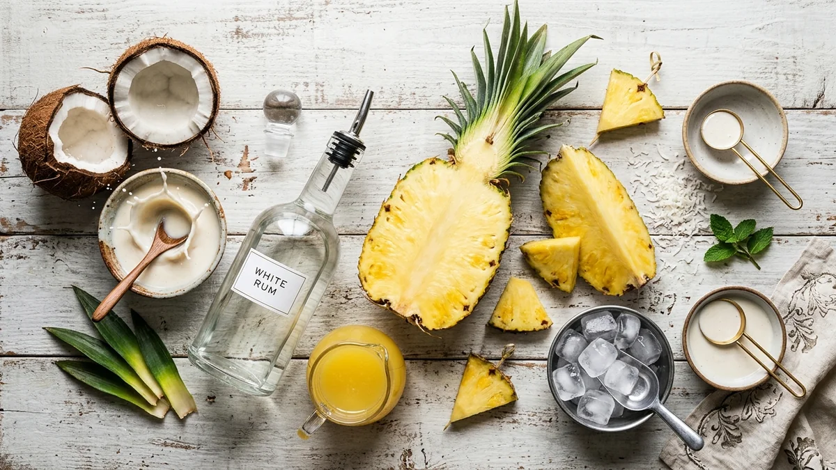 Pina Colada Recipe Ingredients with Fresh Pineapple and Coconut Cream